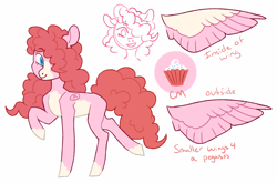Size: 990x653 | Tagged: safe, artist:jellybeanbullet, pinkie pie, pegasus, pony, g4, female, g5 concept leak style, g5 concept leaks, mare, pegasus pinkie pie, pinkie pie (g5 concept leak), race swap, redesign, simple background, solo, white background