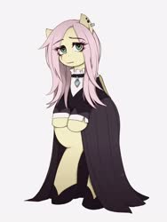 Size: 1620x2160 | Tagged: safe, artist:うめぐる, fluttershy, pegasus, pony, semi-anthro, fake it 'til you make it, g4, arm hooves, bipedal, clothes, dress, ear piercing, earring, female, fluttergoth, jewelry, looking at you, mare, mascara, piercing, simple background, solo, white background