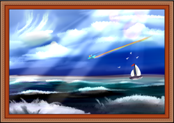Size: 3508x2480 | Tagged: safe, artist:niezow, rainbow dash, pegasus, pony, g4, framed picture, high res, seascape, ship