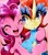 Size: 1820x2048 | Tagged: safe, artist:025aki, pinkie pie, keldeo, pony, g4, eyes closed, female, hug, mare, pokémon, smiling, traditional art