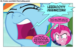 Size: 868x574 | Tagged: safe, artist:dziadek1990, edit, edited screencap, screencap, pinkie pie, rainbow dash, oc, oc:pinka, oc:skullfuck doombringer, comic:ponies and d&d, buckball season, g4, angry, battle cry, comic, conversation, dialogue, dungeons and dragons, emote story:ponies and d&d, furious, leeroy jenkins, pen and paper rpg, reference, rpg, screencap comic, shout, slice of life, text, warcraft, world of warcraft, yelling