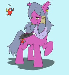 Size: 1895x2048 | Tagged: safe, artist:omegapony16, oc, oc only, oc:oriponi, bat pony, pony, bat pony oc, clothes, ear piercing, earring, female, jewelry, mare, piercing, raised hoof, reference sheet, scarf, simple background, solo