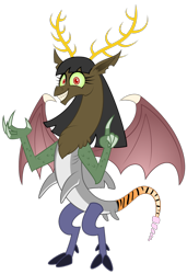 Size: 1920x2809 | Tagged: safe, artist:aleximusprime, oc, oc only, oc:eris, draconequus, flurry heart's story, antlers, bat wings, chaos, chaotic, cloven hooves, crazy face, draconequus oc, faic, female, oc villain, simple background, solo, symmetrical, transparent background, wings