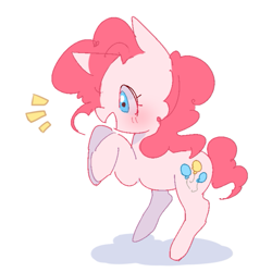 Size: 817x817 | Tagged: safe, artist:zaq_1129, pinkie pie, earth pony, pony, g4, blushing, cute, diapinkes, female, mare, no more ponies at source, open mouth, profile, rearing, simple background, solo, white background