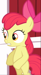 Size: 516x937 | Tagged: safe, screencap, apple bloom, earth pony, pony, g4, hearts and hooves day (episode), bipedal, bow, cropped, female, filly, hair bow, solo