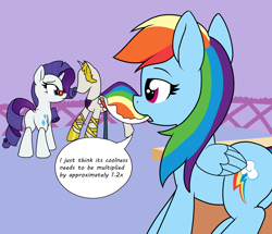 Size: 4096x3520 | Tagged: safe, artist:wenni, rainbow dash, rarity, pegasus, pony, unicorn, series:pony re-watch, g4, suited for success, 20% cooler, art of the dress, butt, clothes, dialogue, dock, dress, duo, female, gala dress, glasses, high res, lidded eyes, mare, math, plot, rarity's glasses, scene interpretation, speech bubble