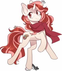 Size: 824x941 | Tagged: safe, artist:inspectorvalvert, oc, oc:red palette, pony, rat, unicorn, clothes, cute, female, mare, pet, prancing, scarf