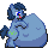 Size: 160x160 | Tagged: safe, artist:kelvin shadewing, oc, oc only, oc:huckleberry bleu, earth pony, pony, belly, impossibly large belly, male, pixel art, simple background, solo, sprite, stallion, transparent background, vore
