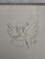 Size: 774x1032 | Tagged: safe, artist:tuc-kaan, derpy hooves, human, g4, clothes, fanart, female, graph paper, happy, humanized, solo, tank top, traditional art, wings