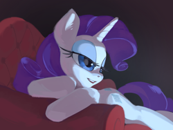 Size: 4000x3000 | Tagged: safe, artist:emerald-light, rarity, pony, unicorn, g4, couch, cute, female, high res, lidded eyes, mare, prone, raribetes, solo