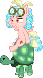 Size: 1004x1788 | Tagged: safe, artist:poniidesu, cozy glow, tank, pegasus, pony, tortoise, g4, cozy glow riding tank, cozybetes, cute, duo, female, filly, goggles, pun, pure concentrated unfiltered evil of the utmost potency, pure unfiltered evil, riding, simple background, transparent background, visual pun