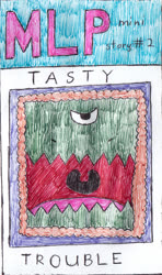 Size: 872x1477 | Tagged: safe, artist:eternaljonathan, comic:tasty trouble, cake, comic, food, ink, monster, traditional art