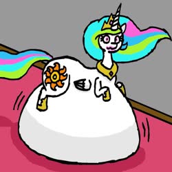 Size: 800x800 | Tagged: safe, artist:eternaljonathan, princess celestia, alicorn, pony, g4, belly, belly bed, chubbylestia, digital art, fat, food, ice cream, impossibly large belly, messy eating, obese, stuffed