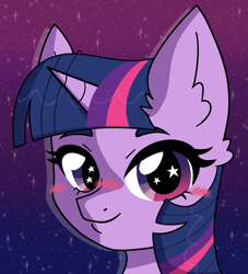 Size: 3541x3904 | Tagged: safe, artist:copster, twilight sparkle, pony, g4, blushing, cute, ear fluff, female, gradient background, high res, looking at you, mare, solo, sparkles, starry eyes, twiabetes, wingding eyes