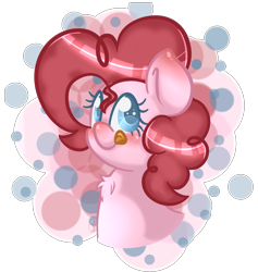 Size: 1225x1291 | Tagged: safe, artist:pixelated-irken, pinkie pie, earth pony, pony, g4, :p, abstract background, chest fluff, colored pupils, cute, diapinkes, female, mare, solo, speedpaint available, tongue out