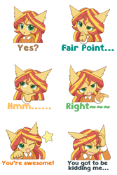 Size: 2000x3000 | Tagged: safe, artist:howxu, sunset shimmer, anthro, g4, ambiguous facial structure, big ears, bust, cute, ear fluff, expressions, female, finger gun, floppy ears, high res, one eye closed, open mouth, portrait, reaction image, shimmerbetes, solo, stars, sweat, wink