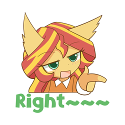 Size: 1000x1000 | Tagged: safe, artist:howxu, sunset shimmer, anthro, g4, ambiguous facial structure, bust, caption, cute, ear fluff, emoji, female, finger gun, lidded eyes, open mouth, portrait, reaction image, shimmerbetes, simple background, solo, transparent background