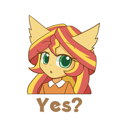Size: 1000x1000 | Tagged: safe, artist:howxu, sunset shimmer, anthro, :o, ambiguous facial structure, bust, caption, cute, ear fluff, emoji, female, looking at you, open mouth, portrait, reaction image, shimmerbetes, simple background, solo, transparent background