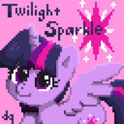 Size: 512x512 | Tagged: safe, artist:doqwor, twilight sparkle, alicorn, pony, g4, cute, cutie mark, female, mare, pink background, pixel art, simple background, solo, twiabetes, twilight sparkle (alicorn)