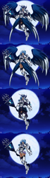 Size: 2000x7020 | Tagged: safe, artist:mauroz, princess luna, human, g4, armor, cloud, dark skin, female, full moon, high res, horn, horned humanization, humanized, moon, night, sky, solo, winged humanization, wings