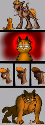 Size: 1000x2739 | Tagged: safe, artist:jellymaggot, oc, oc only, oc:amber rose (thingpone), oc:thingpone, cat, monster pony, original species, pony, always a bigger fish, comic, crossover, cursed image, garfield, gorefield, growth, i'm sorry jon, male