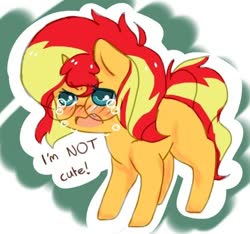 Size: 500x468 | Tagged: safe, artist:luxjii, sunset shimmer, pony, unicorn, ask filly sunset shimmer, g4, adorable distress, blatant lies, blushing, crying, cute, dialogue, female, glasses, i'm not cute, meganekko, open mouth, partial background, shimmerbetes, solo, sunspecs shimmer, tsundere, tsunset shimmer