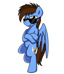 Size: 2000x2300 | Tagged: safe, artist:sugar morning, oc, oc only, oc:pegasusgamer, pegasus, pony, derpibooru community collaboration, badass, full body, high res, looking at you, pegasus oc, simple background, solo, sunglasses, transparent background, wings