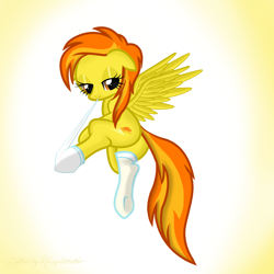 Size: 2000x2000 | Tagged: safe, alternate version, artist:reduxdrawer8k, spitfire, pegasus, pony, g4, adorasexy, alternate hairstyle, bedroom eyes, clothes, cute, cutefire, female, floppy ears, high res, mare, mouth hold, sexy, socks, solo, stupid sexy spitfire