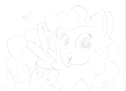 Size: 7013x5100 | Tagged: safe, artist:kippershy, surprise, pegasus, pony, g1, female, lineart, mare, monochrome, open mouth, pencil drawing, smiling, solo, traditional art