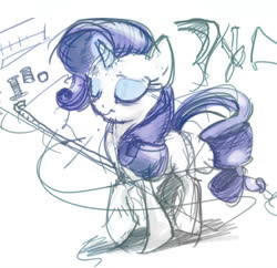 Size: 590x571 | Tagged: safe, artist:tswt, rarity, pony, unicorn, g4, eyes closed, female, levitation, magic, mare, request, sewing, simple background, sketch, solo, telekinesis, thread, white background