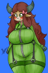 Size: 850x1280 | Tagged: safe, artist:alfheimorphan, artist:alyrise, yona, anthro, g4, big breasts, breasts, busty yona, clothes, commission, cute, female, harness, huge breasts, jumpsuit, monkey swings, parachute, solo, tack, wide hips, yonadorable, zipper