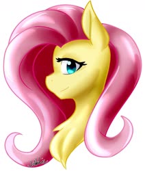 Size: 1100x1300 | Tagged: safe, artist:jovalic, fluttershy, pony, g4, bust, chest fluff, cute, female, looking at you, mare, portrait, profile, shyabetes, simple background, solo, white background