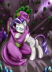 Size: 3250x4500 | Tagged: safe, artist:darksly, rarity, spike, dragon, pony, unicorn, g4, the last problem, adult, adult spike, digital art, female, gigachad spike, male, mare, older, older rarity, older sparity, older spike, ship:sparity, shipping, skunk stripe, straight, winged spike, wings