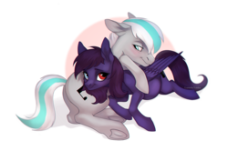 Size: 2378x1681 | Tagged: safe, oc, oc only, oc:pestyskillengton, oc:silvernote, earth pony, pegasus, pony, cute, female, heterochromia, looking at each other, love, male, mare, pregnant, stallion, wings