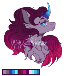 Size: 1024x1229 | Tagged: safe, artist:yuyusunshine, oc, oc only, pony, unicorn, bust, crystal horn, female, horn, mare, portrait, reference sheet, simple background, solo, transparent background