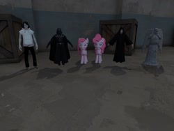 Size: 1400x1050 | Tagged: safe, artist:nightmenahalo117, pinkie pie, earth pony, pony, g4, 3d, darth vader, doctor who, emperor palpatine, female, jeff the killer, meme, siblings, sisters, star wars, statue, weeping angel