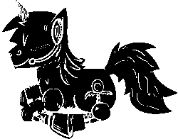 Size: 888x696 | Tagged: safe, artist:poniidesu, oc, oc only, pony, unicorn, animated, blinking, crossover, drawthread, gif, male, monochrome, robotic legs, simple background, solo, space station 13, ss13, stallion, transparent background