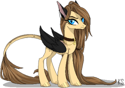 Size: 433x305 | Tagged: safe, artist:dementra369, oc, oc only, oc:steffanie, pegasus, pony, base used, collar, leonine tail, long mane, looking at you, pixel art, simple background, slit pupils, solo, transparent background