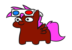 Size: 659x464 | Tagged: safe, artist:jargon scott, oc, oc only, oc:rainbowbacon, pony, 3d glasses, solo, squatpony