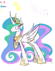 Size: 888x1150 | Tagged: safe, artist:didun850, princess celestia, alicorn, pony, g4, curved horn, ethereal mane, female, glowing, hoof shoes, horn, mare, raised hoof, reference sheet, signature, simple background, solo, starry mane, text, transparent background