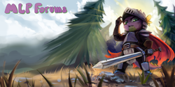 Size: 2000x1000 | Tagged: safe, artist:inowiseei, spike, g4, armor, banner, knight, male, mlpforums, solo, sword, tree, weapon