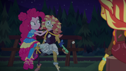 Size: 1920x1080 | Tagged: safe, screencap, pinkie pie, sunset shimmer, equestria girls, equestria girls specials, g4, my little pony equestria girls: better together, my little pony equestria girls: sunset's backstage pass, dummy, female, shoes, sneakers