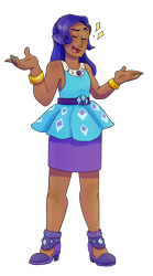 Size: 1776x3200 | Tagged: safe, artist:flyingeevee, rarity, human, g4, alternate hairstyle, belt, bracelet, clothes, dark skin, dress, eyes closed, female, high heels, humanized, jewelry, nail polish, open mouth, rarity peplum dress, shoes, simple background, skirt, solo, transparent background