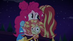 Size: 1920x1080 | Tagged: safe, screencap, pinkie pie, sunset shimmer, equestria girls, equestria girls specials, g4, my little pony equestria girls: better together, my little pony equestria girls: sunset's backstage pass, actual sunset shimmer, female, sad