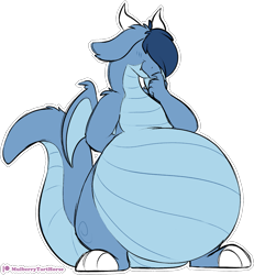 Size: 1587x1720 | Tagged: safe, artist:mulberrytarthorse, oc, oc only, oc:huckleberry bleu, dragon, belly, big belly, dragonified, fat, male, obese, simple background, solo, species swap, transparent background