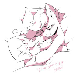 Size: 3000x3000 | Tagged: safe, artist:drtuo4, oc, oc only, earth pony, pony, bed, cuddling, female, high res, male, mare, monochrome, stallion, tongue out