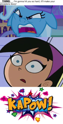 Size: 796x1561 | Tagged: safe, artist:mega-poneo, edit, edited screencap, screencap, trixie, g4, to where and back again, comic, floppy ears, hat, meme, mulan, nightcap, out of context, the fairly oddparents, there can be only one, trixie tang, trixie's nightcap, trixie's wagon