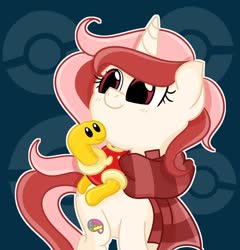 Size: 1280x1331 | Tagged: safe, artist:redpalette, oc, oc:red palette, pony, shuckle, unicorn, clothes, crossover, cute, female, mare, pokémon, scarf, smiling