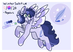 Size: 1776x1269 | Tagged: safe, artist:journeewaters, oc, oc only, oc:winter solstice (luqella), pegasus, pony, female, mare, reference sheet, solo
