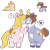 Size: 2000x2000 | Tagged: safe, artist:rigbythememe, oc, oc only, oc:tengo (rigbythememe), oc:una (rigbythememe), pony, unicorn, bow, clown, disproportional anatomy, female, hat, heart, high res, mare, party hat, pictogram, simple background, sketch, transparent background, twins